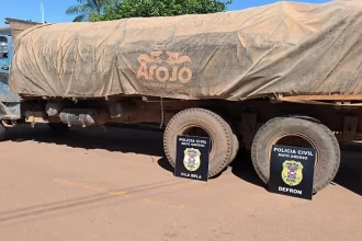 Polícia apreende dois caminhões trasportando madeira ilegal na fronteira