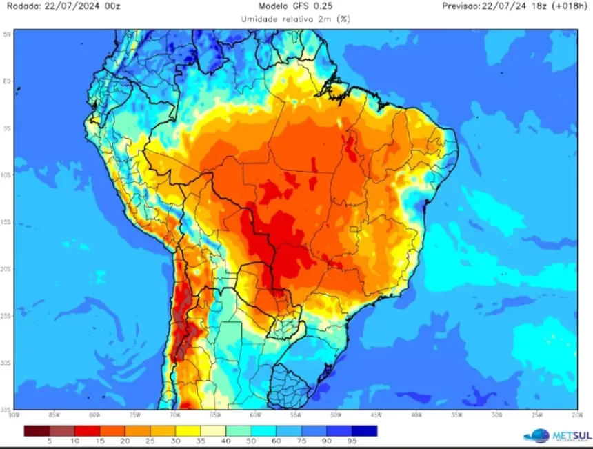 Enorme massa de ar seco cobre o Brasil com calor acima de 40ºC