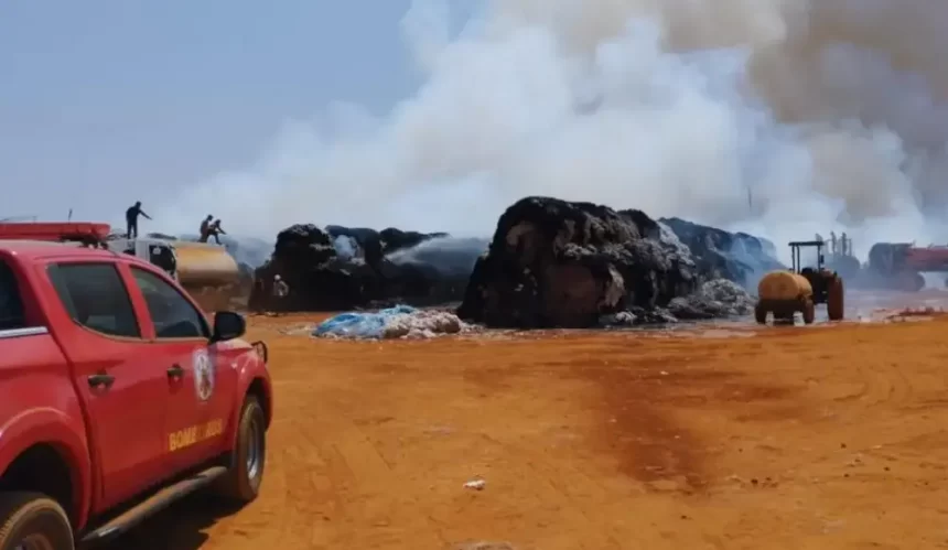 Incêndio destrói 1,4 mil rolos de algodão em Santo Antônio do Leste