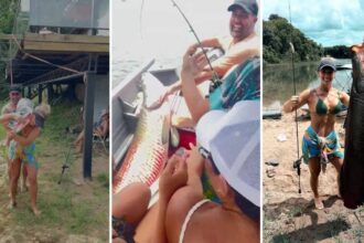 Empresária pesca pirarucu de 65 kg durante passeio de barco no Espírito Santo