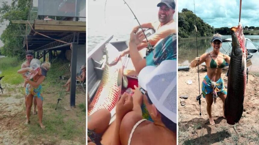 Empresária pesca pirarucu de 65 kg durante passeio de barco no Espírito Santo