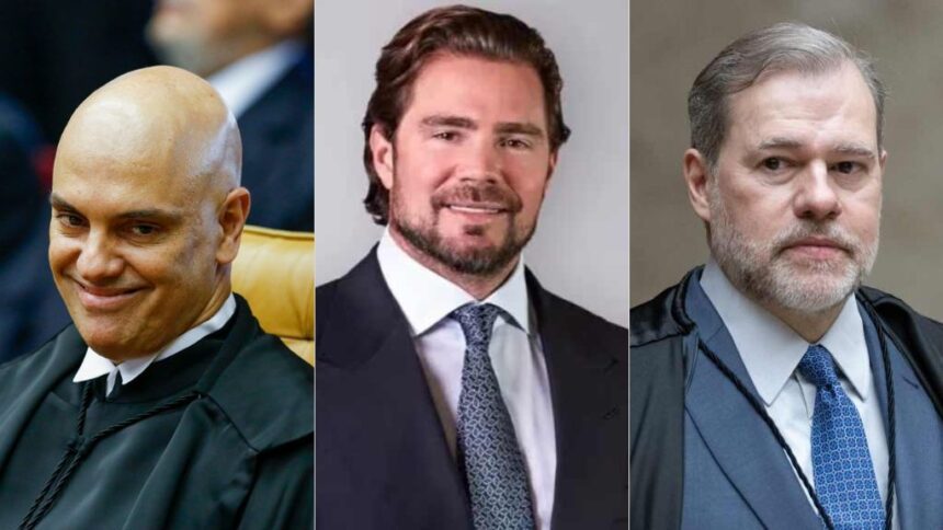 Ministro Alexandre de Moraes, Daniel Vorcaro, Dias Toffoli. Imagens: Redes Sociais.