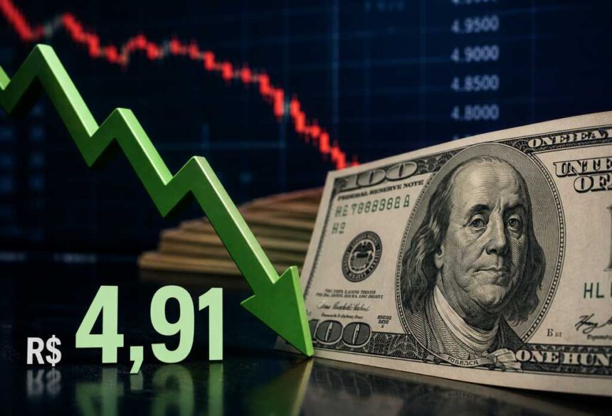 R$ 4,91 - dólar cai e tem a menor cotação desde 2024