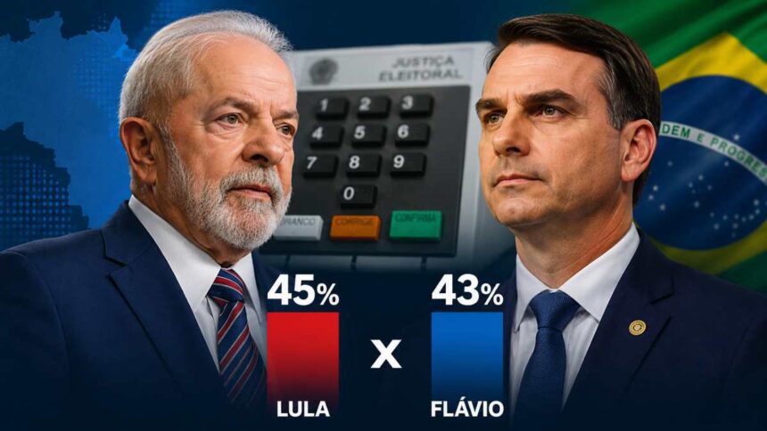 Lula 45% contra 43% de Flávio no 2º turno, pesquisa PoderData/Aya