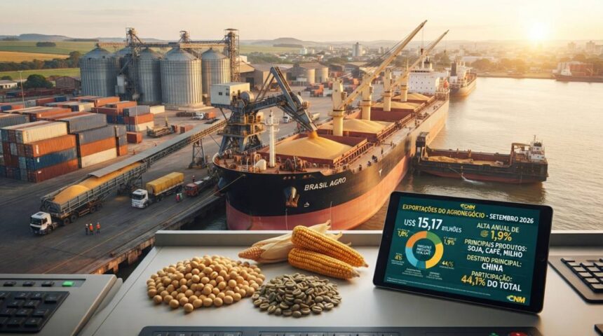 Exportações do agronegócio atingem US$ 15,17 bilhões em setembro